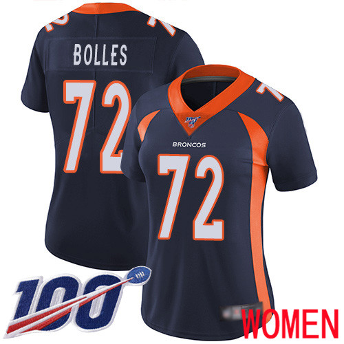 Women Denver Broncos #72 Garett Bolles Navy Blue Alternate Vapor Untouchable Limited Player 100th Season Football NFL Jersey
